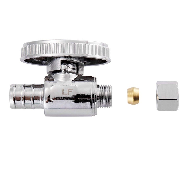 Litorange 2 Pack Premium Lead-Free Brass 1/2 Inch Pex x 3/8 Inch OD Compression Quarter Turn Straight Angle Stop Valve with 2 PCS PEX Clamp Ring - Image 2